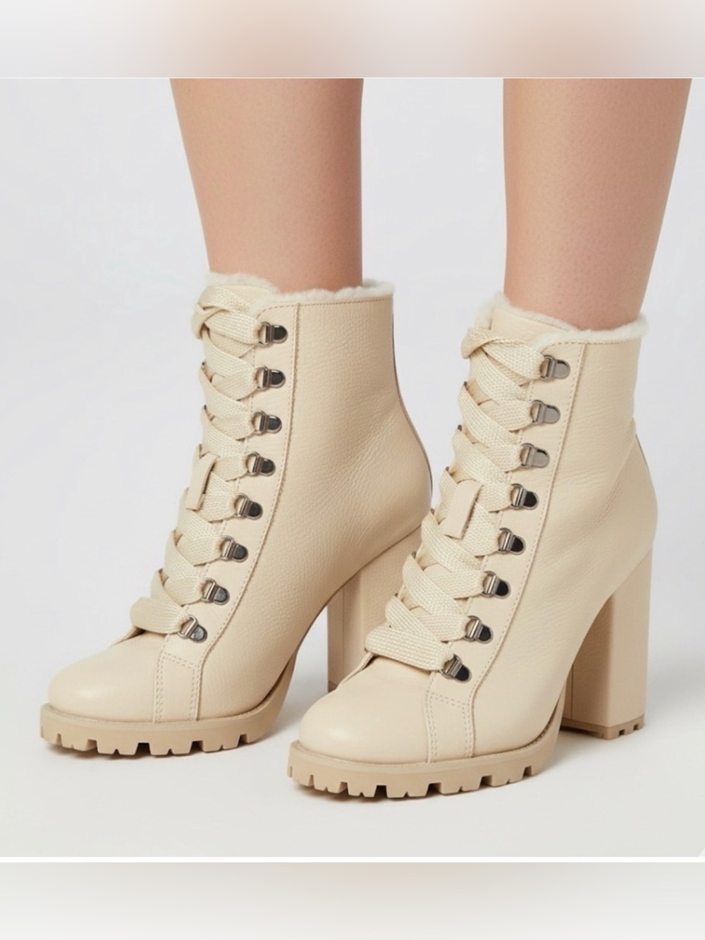 NWT:Schutz Zhara Leather Bootie (Color: Eggshell / Nude